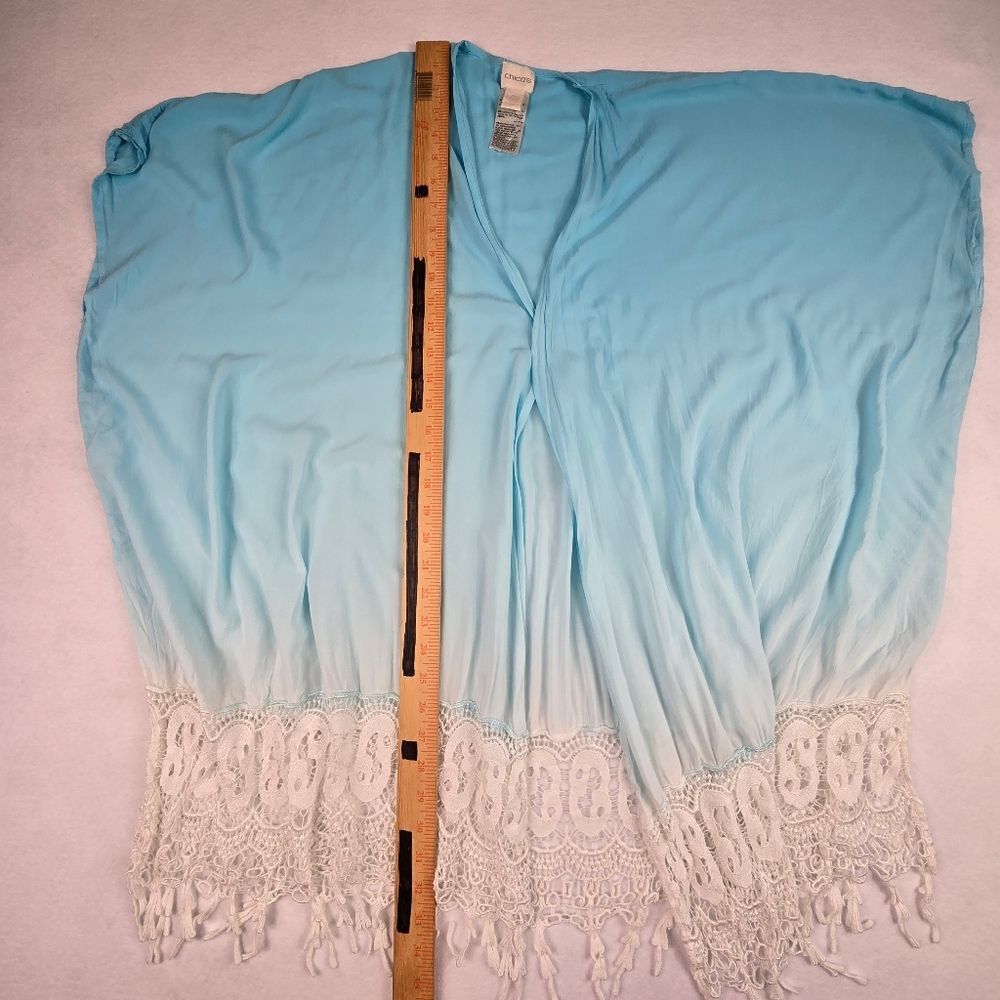 Chicos Blue Ombre Lace Trim Kimono Cardigan - Picture 9 of 9